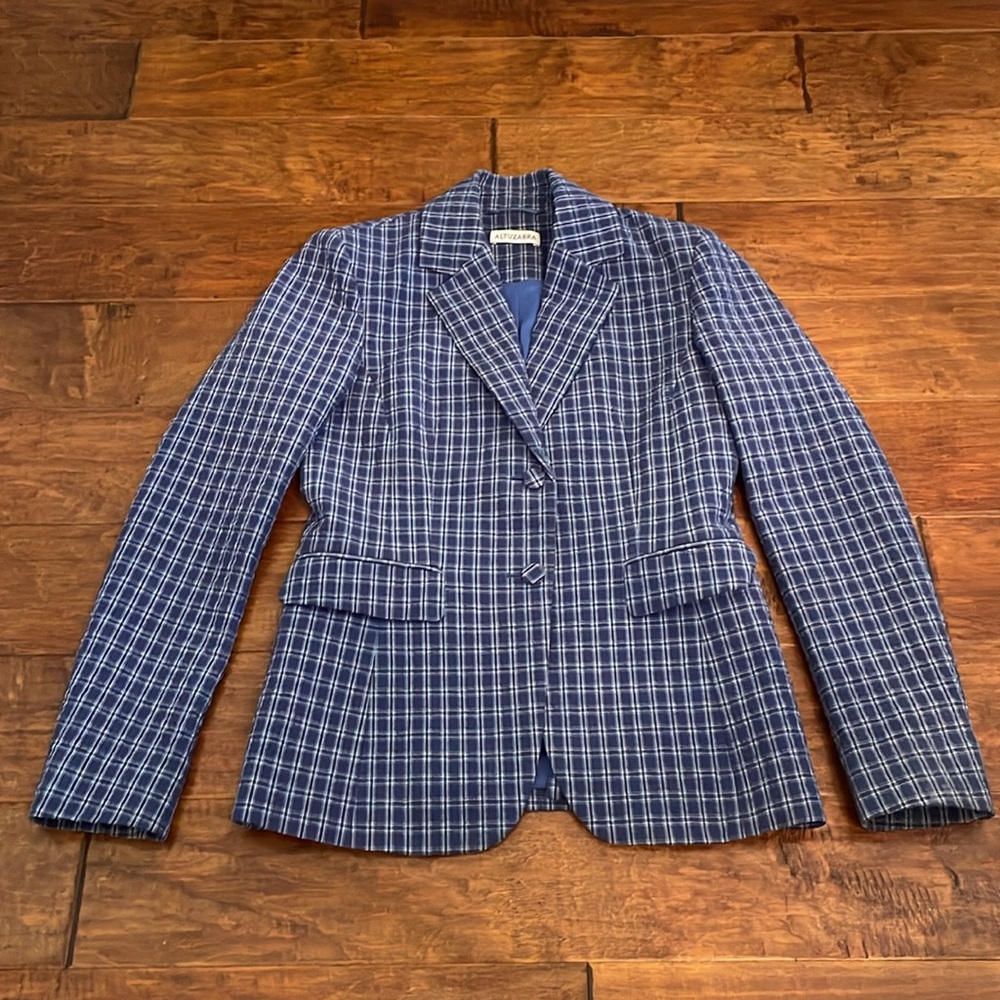 Altuzarra Fenice blue gingham seersucker blazer size 38